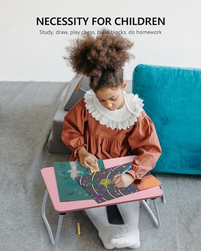 Image of ZEAPTAC Foldable Lap Desk, Portable Bed Table, Laptop Stand, Lightweight & Mini Table for Breakfast /Picnic /Drawing /Couch /Floor - Pink