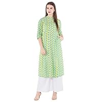Amayra Women Cotton A-Line Kurti(Green)