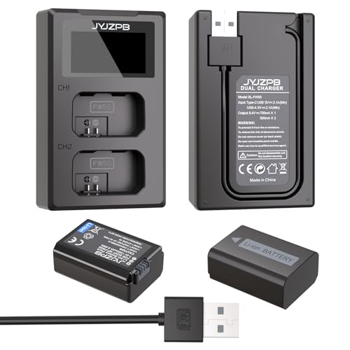 Image of 2 Packs A6400 NP-FW50 Battery and Charger with Built in Cable for Sony | LCD Charger Compatible for Sony Alpha A6000 A6100 ZV-E10 A7II A5100 A6500 A6300 A7 A7RII A7SII A7S A7S2 A7R A7R2 Cameras