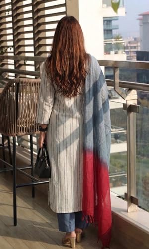 Image of GoSriKi Kurta Set for Women Viscose Printed | Kurti Set for Woman | Kurta Pant Dupatta 3 Piece Outfit | V Neck 3 /4 Sleeve Straight Fit Ethnic Dress Stylish Clothing