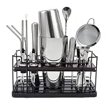 Kit cocktail da 20 pezzi in acciaio inox 825ml con supporto, Boston shaker cocktail set con dosatore misurino cocktail, kit barman professionale completo per casa e bar, regali per papà (argento)