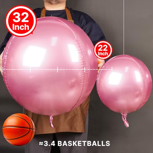 Image of PartyWoo Pearl Pink Foil Balloons 6pcs Large Round Giant Jumbo 4D Balloons | 32 Inch for Baby Shower Birthday Gender Reveal Tea Princess Bridal Shower Wedding Graduation Girl Party Decorations