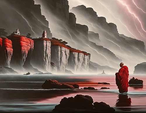 Toile moine bateau Styx SERENDIPITP art spirituel 58x90
