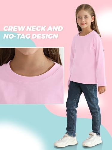 Image of 4 Pack Girls Long Sleeve Shirts Cotton T-Shirts Tagless Kids Tees Clothes