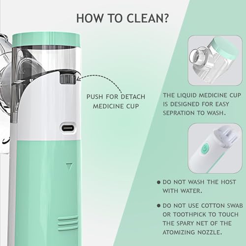 Image of Umite Chef Portable Mesh Nebulizer Machine for Adults & Kids | Rechargeable Handheld Steam Inhaler | Silent Mini Nebulizer for Asthma, Cough, Breathing Therapy | USB Powered - Light Green