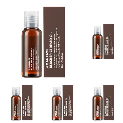 ManCave Blackspice Beard Oil 50ml, Softening blend of oils to treat and tame your beard with Argon Oil,Bergamot Oil and Hemp Oil,99% Natural content,Encourages Beard Growth and density,Vegan Friendly.