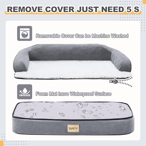 Jiupety-Orthopedic-Dog-Bed-for-Large-Dogs-Waterproof-Dog-Sofa-Beds-Large-Egg-Crate-Foam-Pet-Couch-Bed-with-Removable-Washable-Cover-Waterproof-Lining-and-Anti-Slip-Bottom-Grey-35x25x7 Jiupety Orthopedic Dog Bed for Large Dogs Waterproof Dog Sofa Beds Large Egg Crate Foam Pet Couch Bed with Removable Washable Cover Waterproof Lining and Anti Slip Bottom Grey 35x25x7