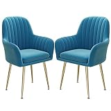 Juego De 2 Sillas De Comedor De Cuero De Imitación Silla De Cocina Tapizada con Apoyabrazos Patas De Metal Sofá Sillón para El Hogar Restaurante Salón De Recepción (Color : Blue)