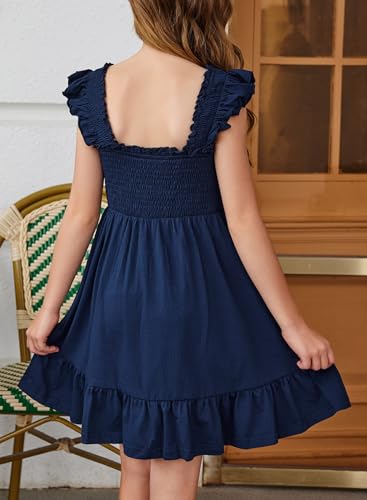 blibean Teen Girls Summer Dresses Smocked Sleeveless Sundresses with Pockets Size 6-15 Years2