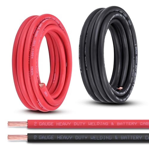 Shirbly 2 Gauge Battery Cable, 15FT Red + 15FT Black 2 AWG Pure Copper Wire Welding Cable, for Automotive, Battery, Solar and Generator, Standard USA OFC Wire