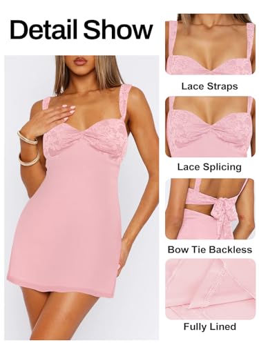 Image of MIYIEONZ Women's Summer Mini Dresses Sleeveless Sexy Square Neck Lace Splicing Cocktail Party Straps Bodycon Dress