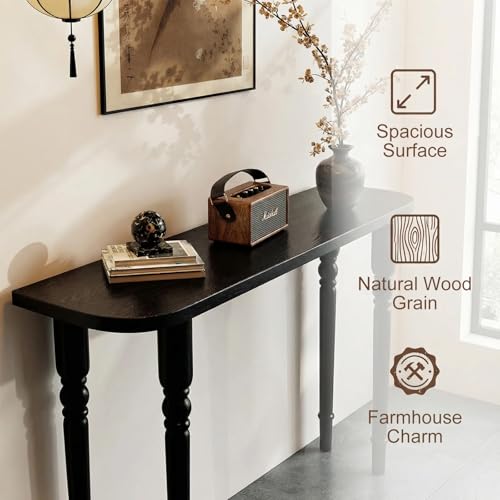 Mesa consola de madera maciza rectangular detrás del sofa y mueble de pasillo estrecho 3