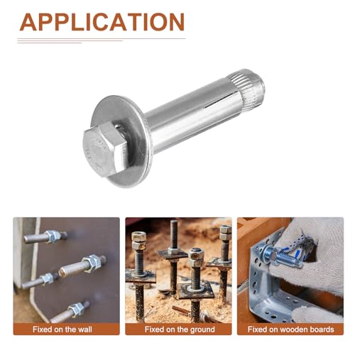 Image of DTGN M10 x 60 Hex Expansion Bolts - 15Pack - Good for Concrete Dry Brick Block Walls - 304 Stainless Steel - Silver