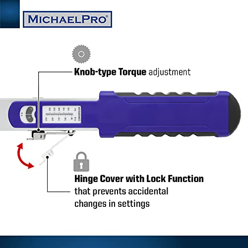 MichaelPro 1/2-Inch Drive Split Beam Torque Wrench with Flex Head, 40 - 250 ft-lb Torque Range, Silver - Image 2