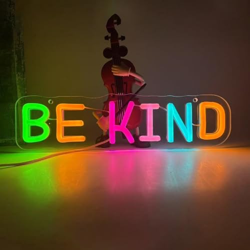 Image of Be Kind Neon Sign for Wall Decor, Letters Rainbow Led Neon Sign for Kids, Students,Women and Teacher, USB Dimmable Nursery Neon Lights for Classroom, Club,Party, Office Decoration