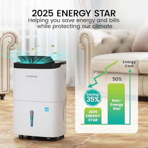 Kesnos 80 Pints 2025 Energy Star Dehumidifier for Home & Basement with Drain Hose, Ideal for Large Spaces up to 5,500 Sq. Ft., Featuring Auto Defrost & Self-Drying Function by Kesnos - Used condition - US$179.99