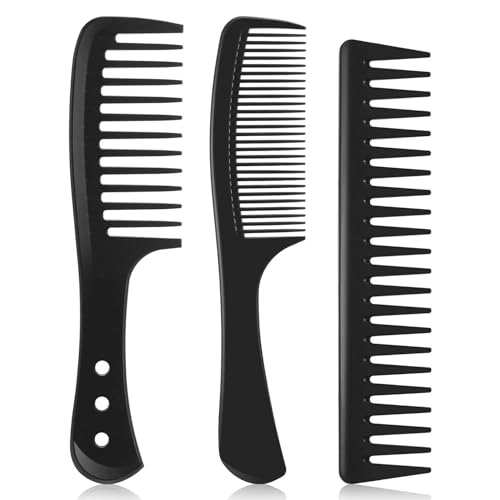 Hairdressing Combs Set, 3 Pack Wide Tooth Combs, Heat Resistant Anti-static Carbon Hair Brush Hair Comb for Long, Wet or Curly Hair Detangling