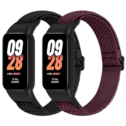 BTTNG Correa Elástica Compatible con Xiaomi Band 8 Active/Redmi Smart Band 2, 2 Pack Ajustable elástico de nylon Solo Loop Pulseras Deportes para Xiaomi mi Band 8 Active