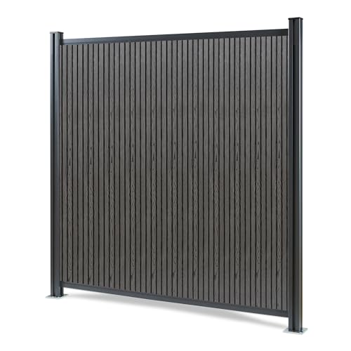 NEU.HOLZ Clôture Pare-Vue Grassano en WPC Module d'Extension Poteau en Aluminium avec Système de Raccordement Résistant Durable 185 x 180 cm Gris Structuré...