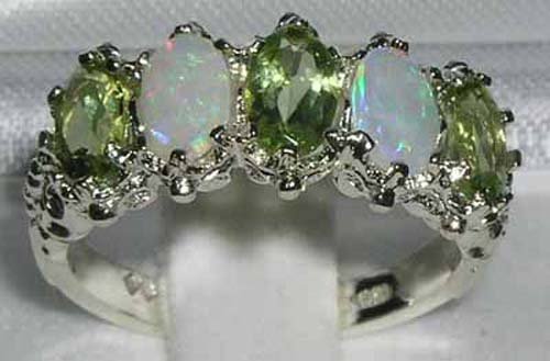 925 Sterling Silver Real Genuine Peridot and Opal Womens Eternity Ring2