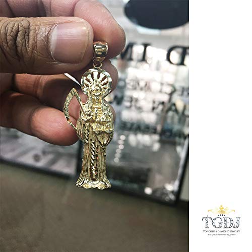 14K Yellow Gold Religious Santa Muerte Pendant - Height 45 Mm Width 20 Mm Avg. Weight 4.2 Grams #TOP4