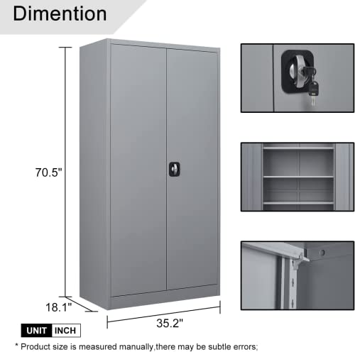Lucypal Metal Storage Cabinet With 4 Shelves,Steel Office Storage Cabinet With Locking Doors,72”H Metal Cabinet For Home Office,Garage,Grey #TOP2