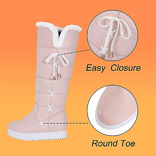 Women's Winter Warm Knee High Down Snow Boots Waterproof Cross-Tied Hidden Wedges Platform Boots3