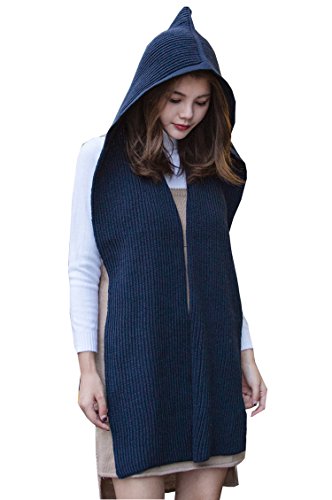 Women Girl Winter Hooded Scarf Lady Soft Cable Knitted Earflap Scarf Headscarf Neckwarmer Hoodie Hat