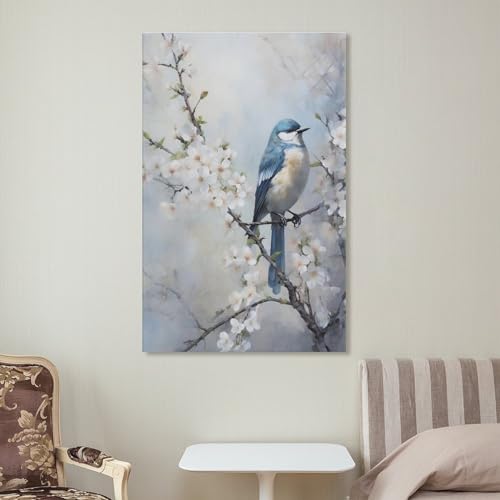 Impression sur toile d'oiseau rustique pour salon | Aquarelle bleu chic - 7