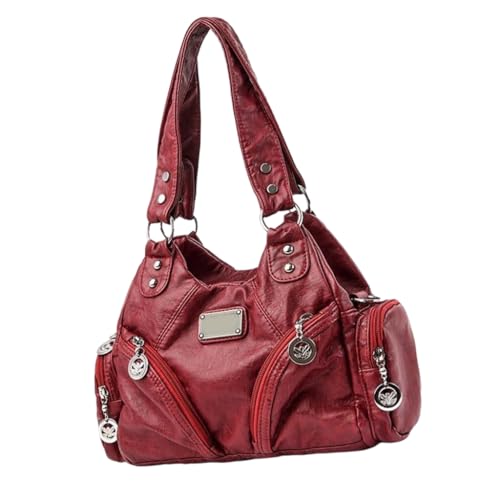 Sac à bandoulière tendance femme bordeaux vintage avec grand organiseur