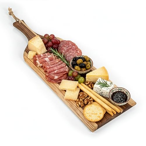 PICNIC TIME Artisan 24' Acacia Charcuterie Board with Raw Wood Edge, Wooden Cutting Board with Handle, All-Purpose Serving Platter, Decorative and Reversible Serving Plank (Acacia Wood)