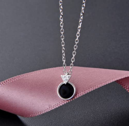 Chaînes en argent pour femmes avec pendentif rond noir S925