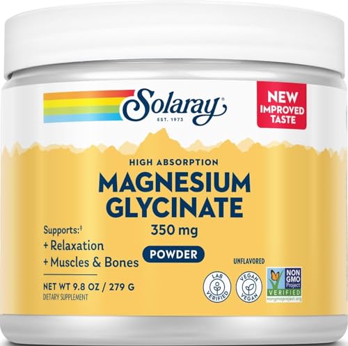 Solaray Polvo Magnesio Bisglycinato 179 gramos - Magnesium Bisglycinate - Suplemento de magnesio para apoyo óseo, muscular y relajante - Vegano, Sin Gluten
