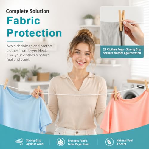 Image of HASTHIP Dual Retractable Clothesline 49 ft Indoor Outdoor Laundry Line | ABS material, retractable clothesline, built in locking design, for balcony indoor outdoor laundry use