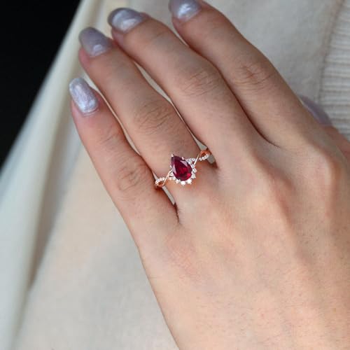 10K 14K 18K Gold 1 Carat Pear Gemstone Vintage Vine Engagement Ring with Real Diamond for Women Birthstone Wedding Promise Rings for Her Wife Size 4~12 (I2-I3 Clarity)4