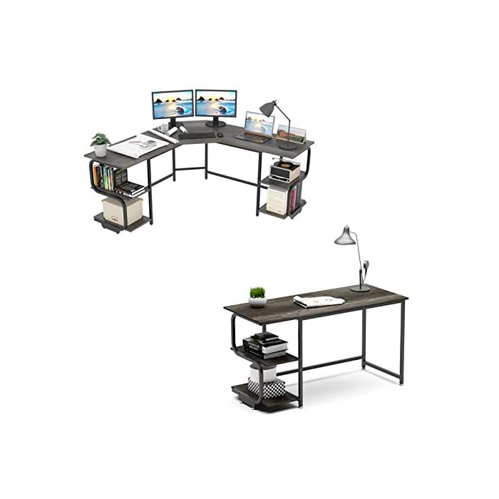 Teraves Reversible Computer Desk and Modern L Shaped Desk with Shelves