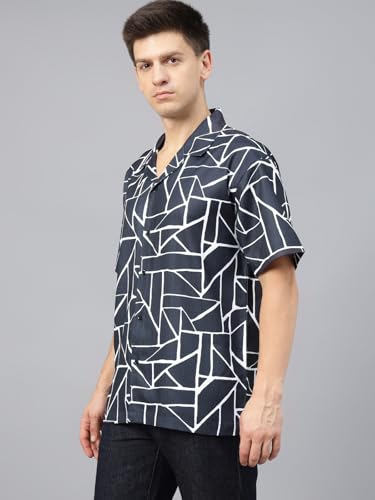 Image of Veirdo Poly Cotton Oversized Loose Baggy Fit Drop Shoulder Cool and Stylish Abstract Print Men Camp Collar Shirt