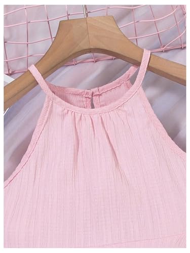 Image of SweatyRocks Girl's 2 Piece Outfits Ruffle Halter Sleeveless Top and Elastic High Waisted Pants Set