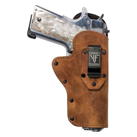 Vogel Fjord Buffalo Leather Gun Holster OWB for Most 1911 Style Handguns - Kimber - Colt - S & W - Sig Sauer - Remington - Ruger All Similar Handguns (Crazy Horse, Outside The Waistband - Right Side) Cover