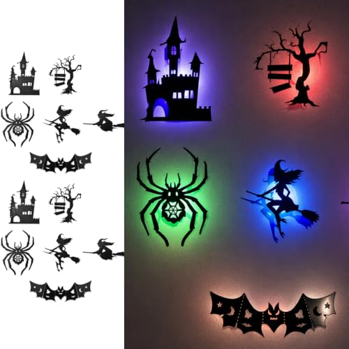 Image of Halloween LED Wall Decor Lights 3D Bat Witch Stickers Window Clings (X2)