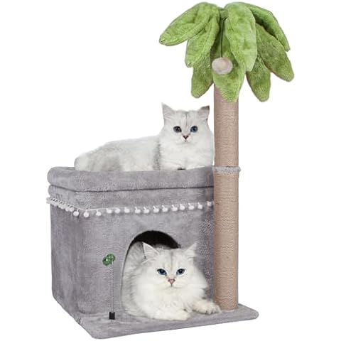 Cute Small Cat Tree,Tall Cat Tree with Condo for Cats,Cat Tree Tower with Sisal-Covered Scratching Post,Cat Play House and Cozy Perch for Cats Playing and Relaxing Cover