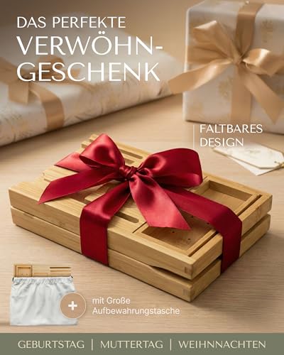 Jageris Badewannenablage aus Bambus mit 17er Relax Set - Ausziehbar 75-105cm - inkl. Playlist, Spa-Set, Tablet, Handy - Getränkehalter, 10 Teelichter - Wasserabweisend & rutschfest - Badewannenbrett