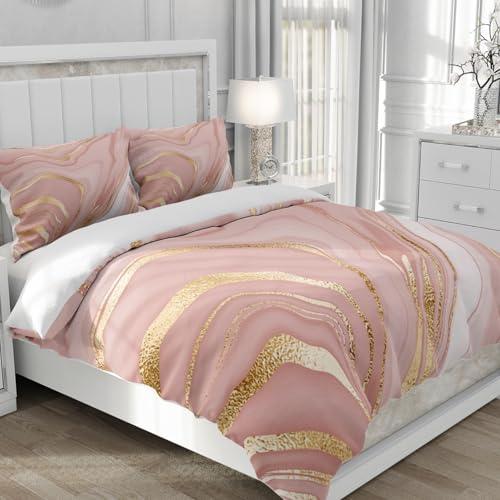 Parure housse de couette marbre rose 200x200 Gezu, cadeau déco idéal