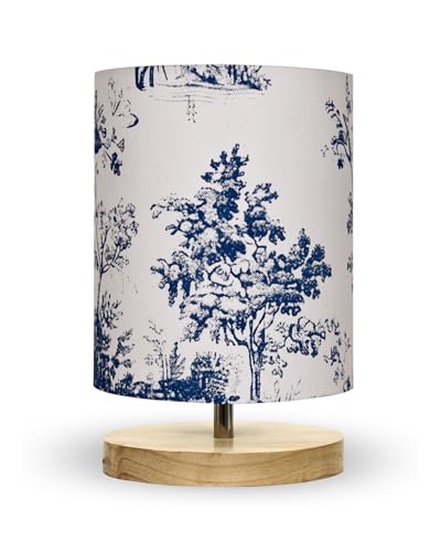 Image of Homesake Pine Table Lamp-Wooden Bedside Lamp Simple Bedroom Light Linen Shade Mini Desk Lamp Nightstand Lamps for Bedroom, Living Room, Gift, (English County)