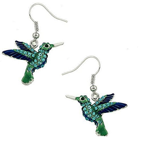 DianaL Boutique Silvertone Hummingbird Earrings Rhinestone Crystal Bird Earring Gift Boxed