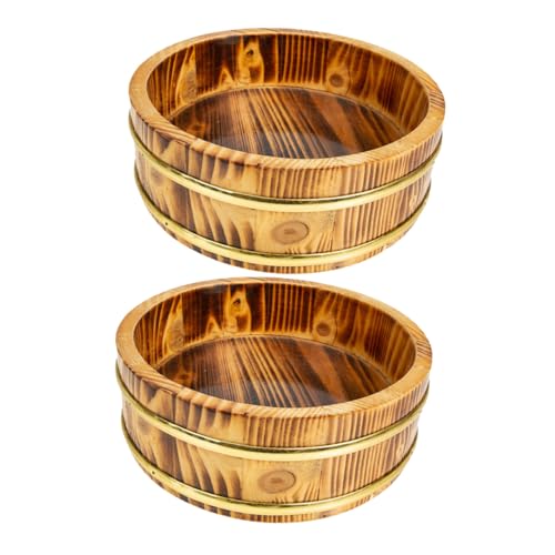 LOLIPPYY 2個 木製寿司飯桶 伝統デザイン 耐久性ある木材使用 多機能寿司飯ミキシング 保管容器 キッチン アウトドア向け