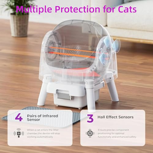Self Cleaning Cat Litter Box, Open Top Litter Box for Multiple Cats, Automatic Cat Litter Box with Liners and Mat Included, Grey