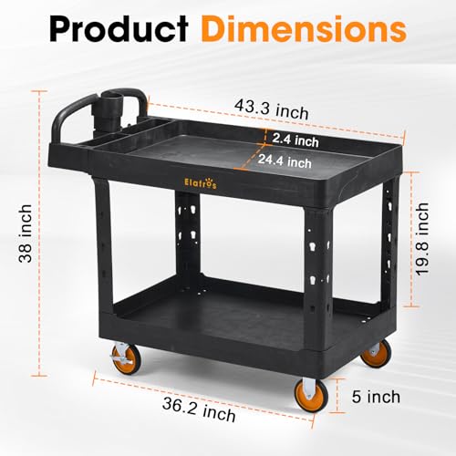 Extra-Large-Heavy-Duty-Plastic-Utility-Work-Cart-435-x-246-in-550-lbs-Capacity-Deep-Tub-Shelves-Ergonomic-Handle-5-Inch-Casters-Rolling-Service-Cart-Tool-Cart-Garage-Warehouse-Shop