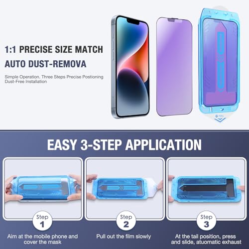 Image of 2-Pack Anti Blue Light Matte Screen Protector for iPhone 13 Pro Max and iPhone 14 Plus 6.7-Inch 9H Tempered Glass, Full Coverage, Anti-Fingerprint, Auto Dust-Elimination, No Bubble, Easy Installation