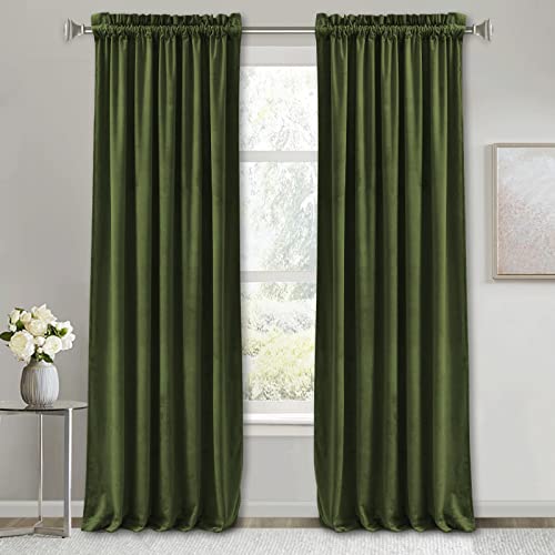 Image of RYB HOME Extra Long Velvet Curtains 102 inches for Sliding Patio Glass Door | Energy Saving, Theraml Privacy, UV Heat Blocking, for Living Room Bedroom Dining Room, Olive Green, W52 x L102, 2 Panels